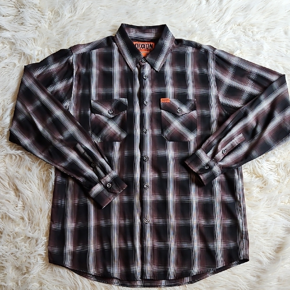 DIXXON Men's Black and White Plaid Shirt
